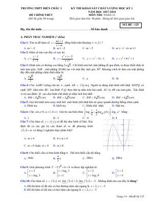 Đề thi học kì 1 môn Toán lớp 12 THPT Diễn Châu 3 chọn lọc