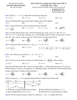 Đề cương ôn tập học kì 1 môn Toán lớp 12 năm 2019  2020 THPT Kim Liên