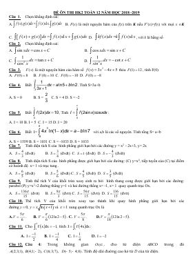 Đề thi thử học kì 2 môn Toán lớp 12 chọn lọc