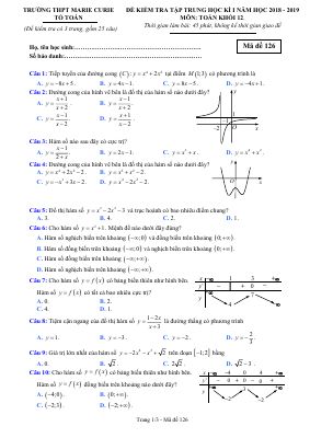 Ma trận đề thi và đề thi học kì 1 môn Toán lớp 12 THPT Marie Curie năm 2018 - 2019