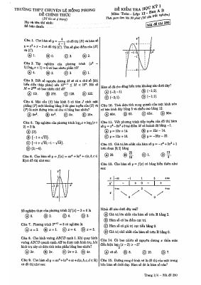 Đề thi học kì 1 môn Toán lớp 12 THPT chuyên Lê Hồng Phong