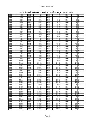 Bài kiểm tra học kỳ 2 môn Toán lớp 12 trường THPT Võ thị sáu năm học 2016- 2017 dạng trắc nghiệm
