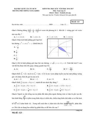 Bài kiểm tra học kỳ 2 môn Toán lớp 12 trường THPT năng khiếu