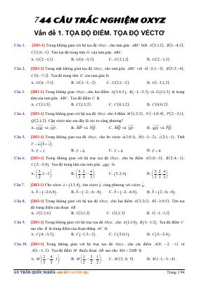 744 câu trắc nghiệm Oxyz có đáp án Trần Quốc Nghĩa