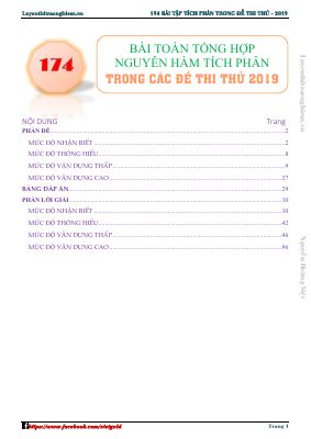 174 bài Toán nguyên hàm, tích phân trong các đề thi thử THPTQG 2019 môn Toán