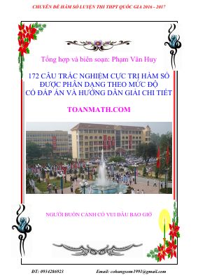 172 câu trắc nghiệm cực trị hàm số được phân dạng theo mức độ Phạm Văn Huy