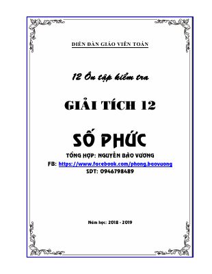 12 đề trắc nghiệm kiểm tra Giải tích 12 chương 4 số phức