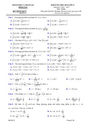 Đề thi thử học kì 2 môn Toán lớp 12 có đáp án - Đề 2