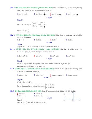 Trắc nghiệm số phức có giải chi tiết trong các đề thi thử Toán 2018