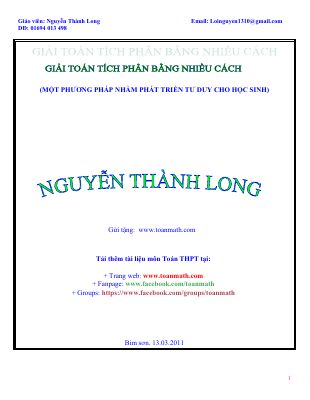 Giải toán tích phân bằng nhiều cách  Nguyễn Thành Long