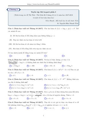 Tuyển tập mũ và logarit trong các đề thi thử môn Toán 2018 có đáp án  Nguyễn Nhanh Tiến (Phần 1)