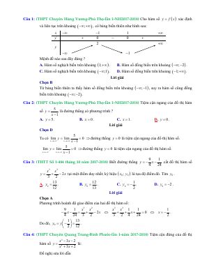 Trắc nghiệm hàm số có lời giải chi tiết trong các đề thi thử Toán 2018