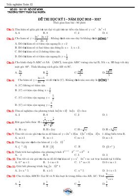 Đề thi học kì 1 Toán 12 năm học 2016 2017 trường Trần Đại Nghĩa TPHCM