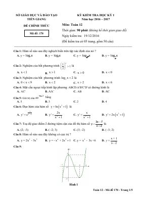 Đề thi học kì 1 Toán 12 năm học 2016 2017 sở Tiền Giang