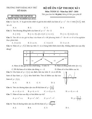 Bộ đề ôn thi học kì 1 Toán 12 năm học 2017  2018 trường THPT Đặng Huy Trứ  TT Huế