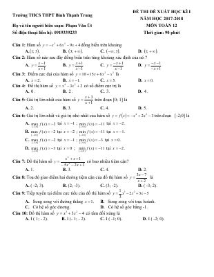 Bộ đề thi đề xuất học kì 1 Toán 12 năm học 2017 2018 sở Đồng Tháp