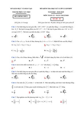Đề thi học kì 1 Toán 12 GDTHPT năm học 2018  2019 sở thành phố Cần Thơ
