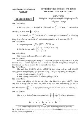 Đề thi chọn HSG cấp huyện lớp 12 THPT năm học 2017 2018 môn Toán sở Cao Bằng
