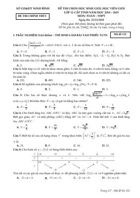 Đề thi chọn học sinh giỏi môn Toán 12 cấp tỉnh năm học 2018  2019 sở Ninh Bình