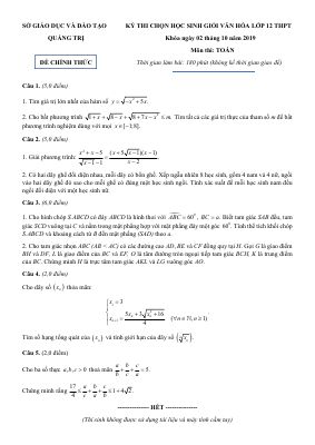 Đề thi học sinh giỏi môn Toán 12 năm 2019  2020 sở Quảng Trị