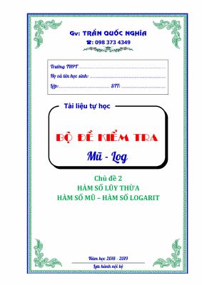 Bộ đề ôn tập kiểm tra 1 tiết Giải tích 12 chương 2 chủ đề mũ  logarit có đáp án