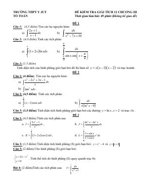 Đề kiểm tra Giải tích 12 chương 3 trường THPT Y JUT  Đăk Lăk