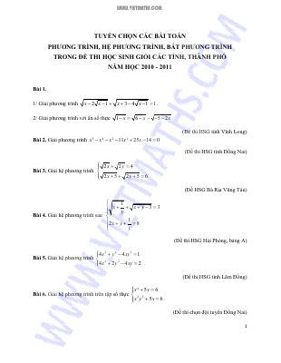 Chuyên đề bồi dưỡng học sinh giỏi tỉnh môn Toán lớp 10 - Phương trình bất phương trình và Hệ phương trình