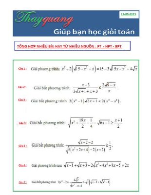 Bài tập về mặt phẳng oxy phương trình hệ phương trình và bất phương trình môn toán năm 2015 của thầy quang