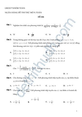 Đề thi thử đại học môn toán của nhóm toán mã 4