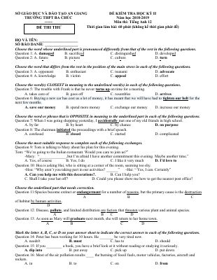 Bộ đề thi học kì 2 môn Anh lớp 12 tuyển chọn