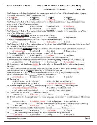Bộ đề thi học kì 2 môn Anh lớp 12 có đáp án