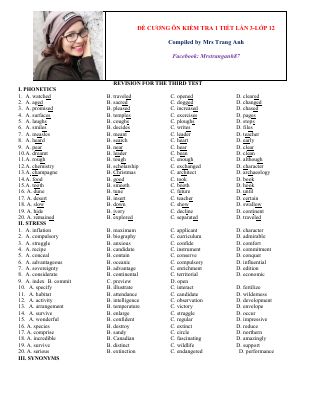 Đề kiểm tra 1 tiết môn tiếng anh lớp 12 lần 3 của cô trang anh