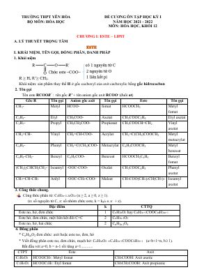Đề cương ôn tập học kì 1 môn Hóa học lớp 12 Trường THPT Yên Hòa năm 2021 - 2022