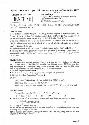 3 Đề thi học sinh giỏi cấp quốc gia môn Hóa lớp 12 năm 2015 chi tiết