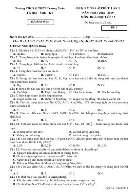 2 Đề thi thử giữa kì 2 môn Hóa lớp 12 THPT Trường Xuân