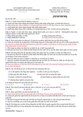 4 Đề kiểm tra 1 tiết môn Sinh lớp 12 chuyên năm 2019 THPT chuyên Huỳnh Mẫn Đạt có đáp án chi tiết - Lần 1