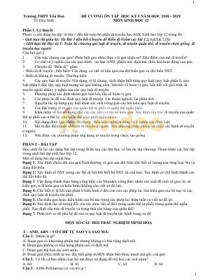 Đề cương ôn tập học kỳ I môn sinh học trường THPT Yên hòa năm 2018