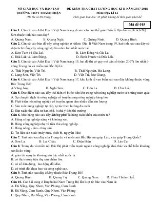Đề thi thử học kì 2 môn Địa lý lớp 12 chọn lọc