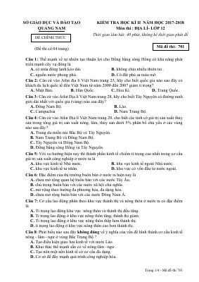 Đề thi thử học kì 2 môn Địa lý lớp 12 tuyển chọn