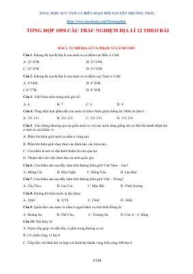 Trắc nghiệm các câu hỏi trắc nghiệm địa lý 12 có đáp án chi tiết của nguyễn trường thái