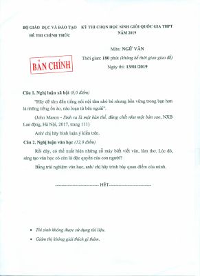 Đề thi học sinh giỏi THPT quốc gia môn Văn năm 2019 chi tiết