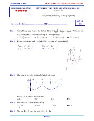 Đề thi thử THPT quốc gia 2019 môn Toán sở GDĐT Cao Bằng