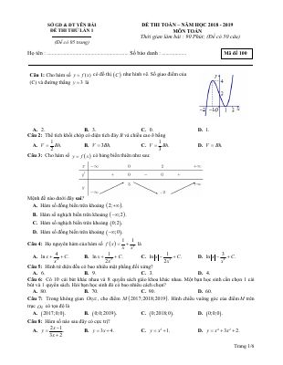 Đề thi thử THPT quốc gia 2019 môn Toán sở GDĐT Yên Bái