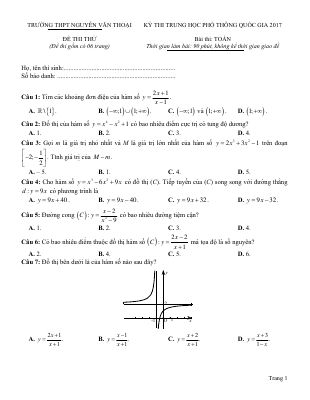Đề thi thử THPT quốc gia 2017 môn Toán THPT Nguyễn Văn Thoại  An Giang