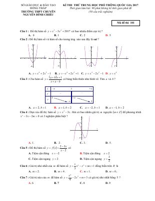 Đề thi thử THPT quốc gia 2017 môn Toán THPT chuyên Nguyễn Đình Chiểu  Đồng Tháp