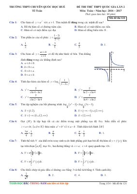 Đề thi thử THPT quốc gia 2017 môn Toán THPT chuyên Quốc học Huế lần 2