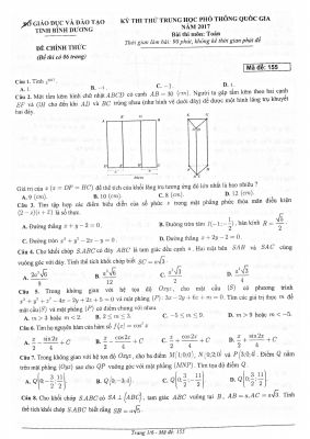 Đề thi thử THPT quốc gia 2017 môn Toán sở Bình Dương