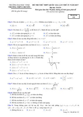 Đề thi thử THPT quốc gia 2017 môn Toán THPT chuyên Đại học Vinh lần 4