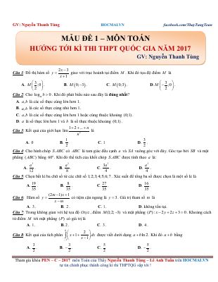 Đề thi thử THPT quốc gia 2017 môn Toán lần 1  Nguyễn Thanh Tùng