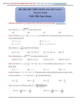 Đề thi thử THPT quốc gia 2017 môn Toán lần 3 Mẫn Ngọc Quang